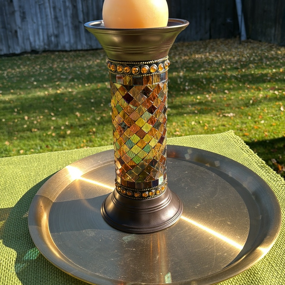 PartyLite Global Fusion Discontinued Mosiac Pillar/Ball Candle Holder